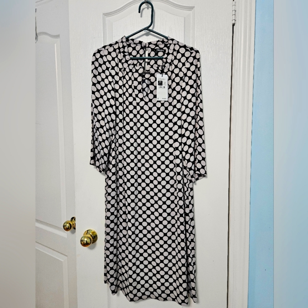 Dress, Olsen, Black and Off white dots, Size 34